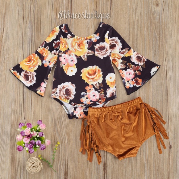 Other - Girl Boutique Rustic Boho Velvet Fringe Short Set